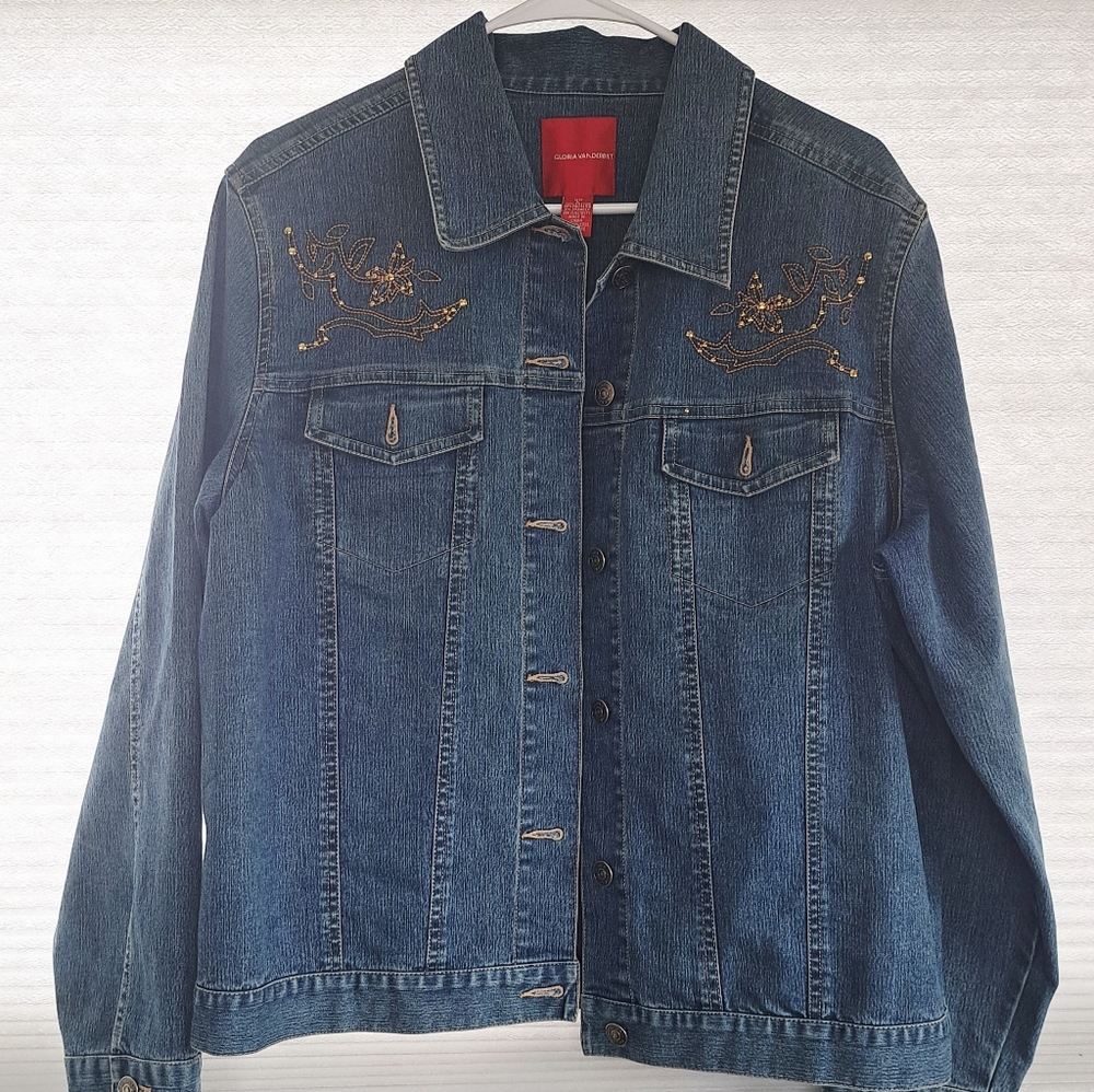 Vintage Embroidered Gloria Vanderbilt Denim Jacket Size Large